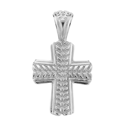 Wide Wheat Cross Sterling Silver Pendant — 24" Chain, Made in USA, Gift Box