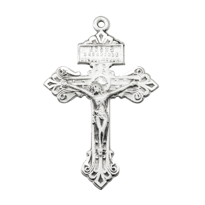 Pardon Crucifix Sterling Silver Pendant — 24" Chain, Made in USA, Gift Box