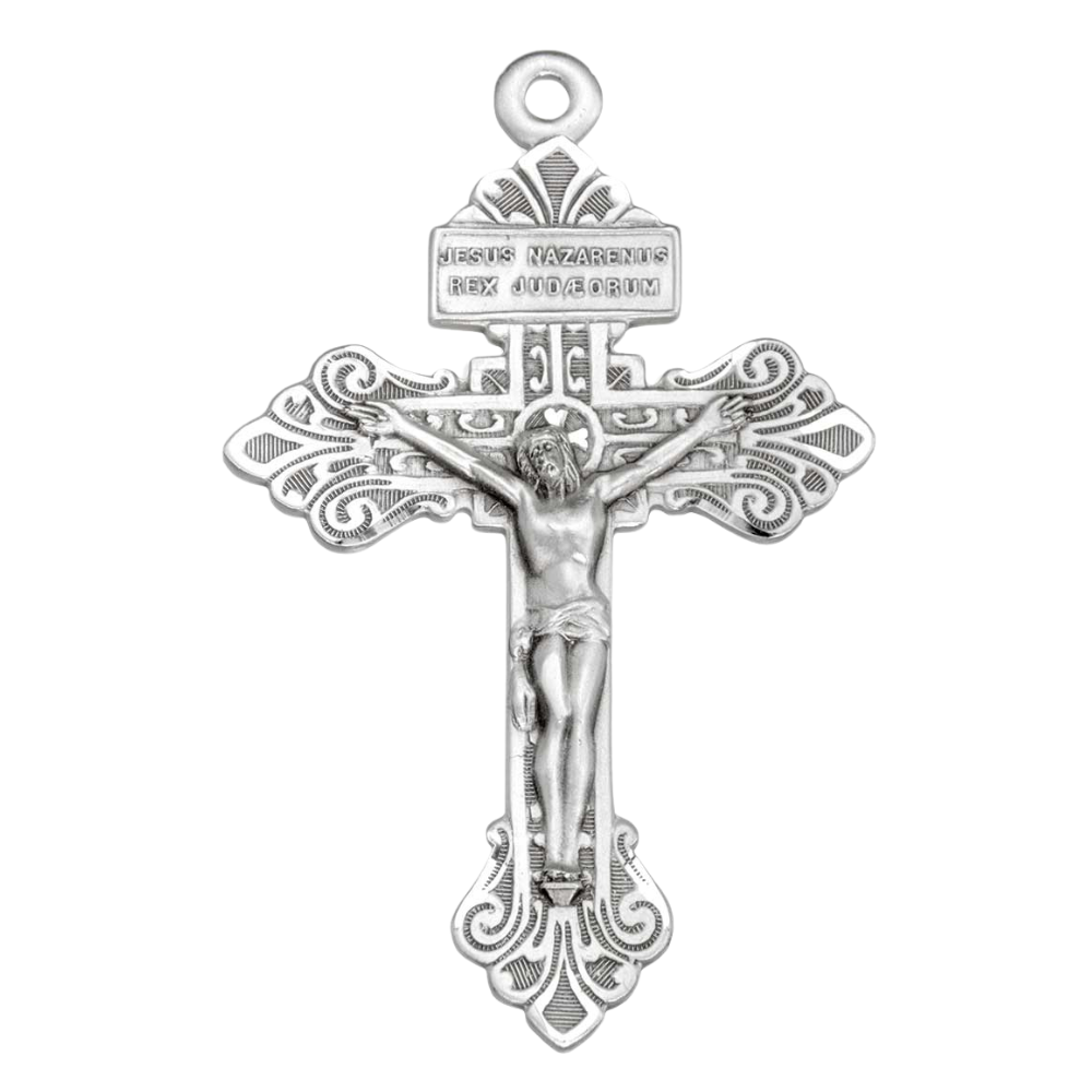 Pardon Crucifix Sterling Silver Pendant Necklace — 24" Chain, Gift Box Included