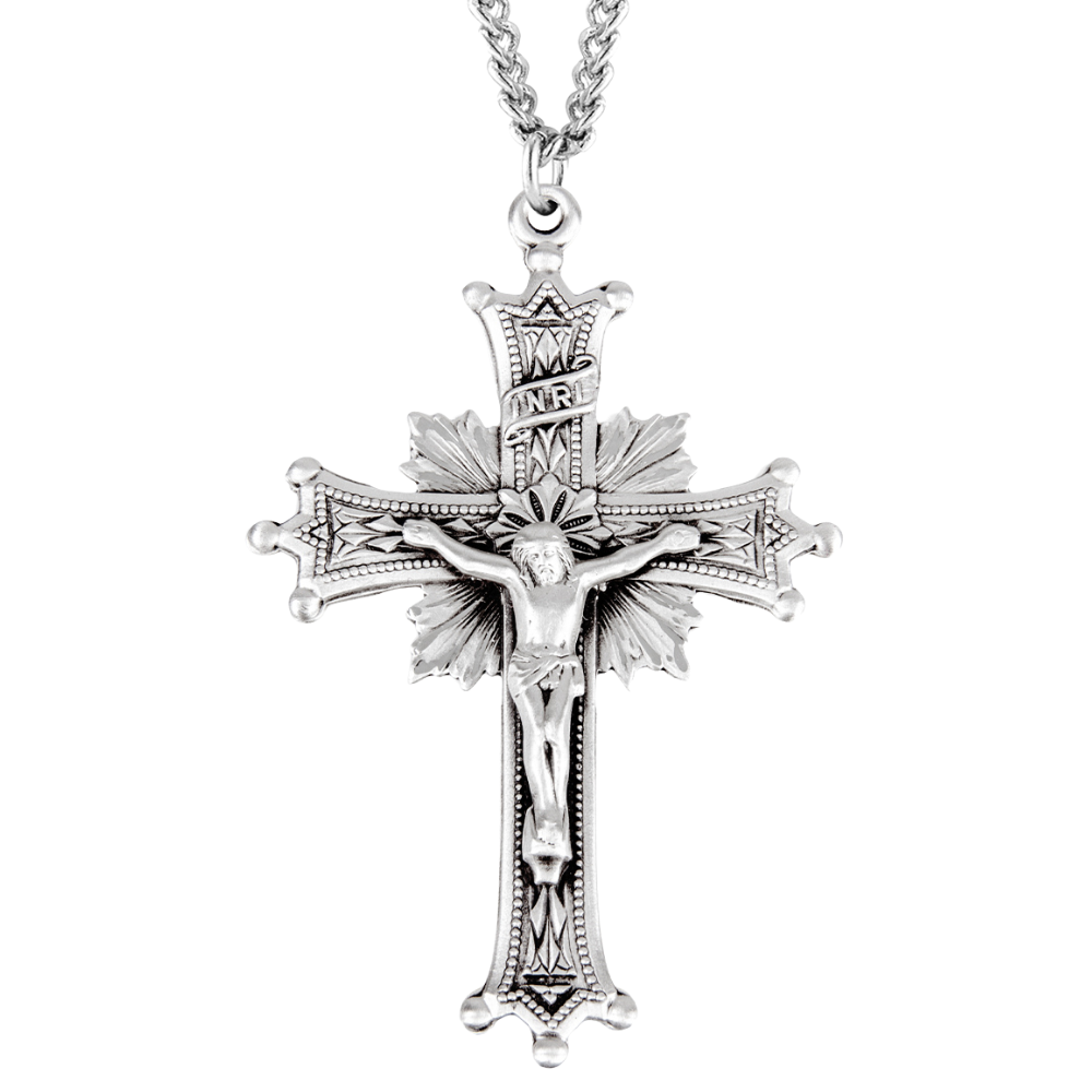 Sunburst Sterling Silver Crucifix, Catholic Gift, Made in USA