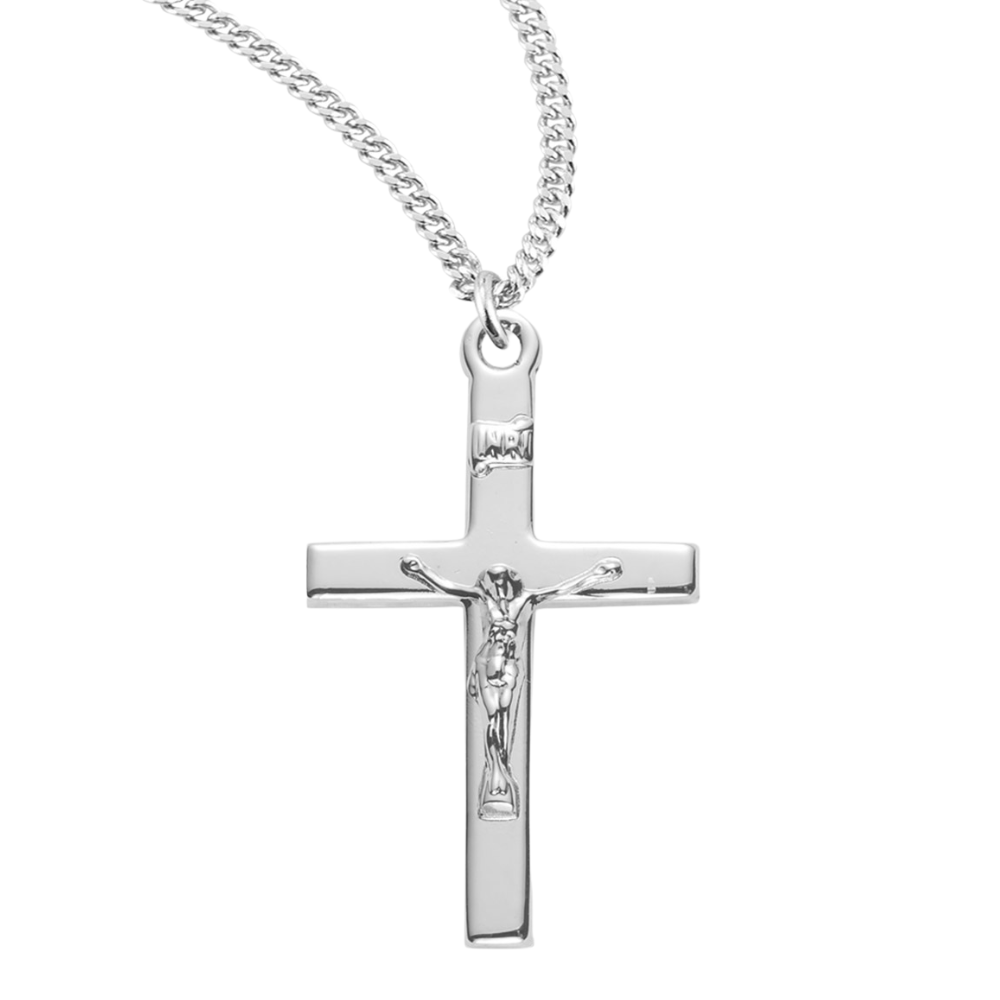 Sterling Silver High Polished Basic Crucifix, Catholic Gift, Made in USA