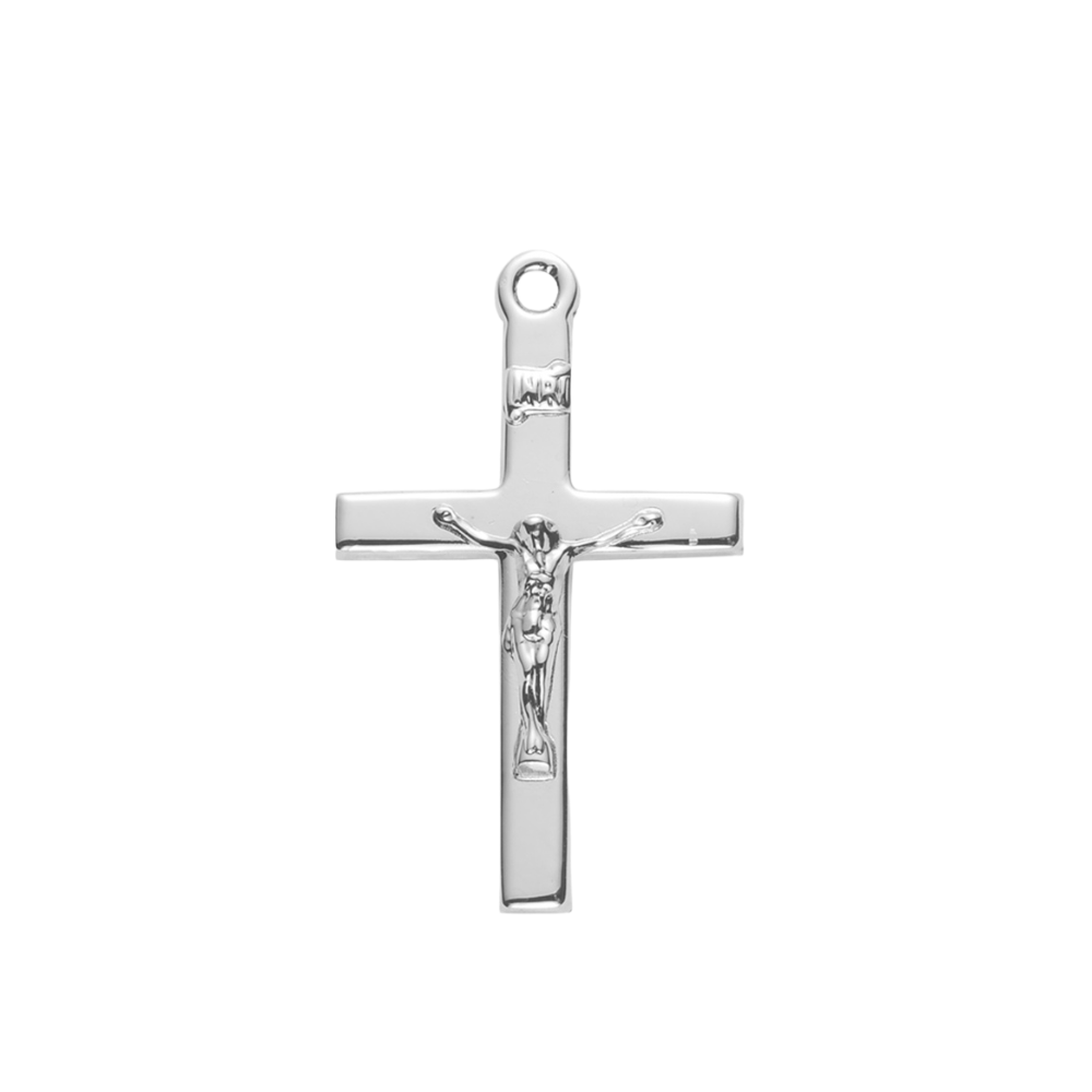 High Polished Basic Crucifix Sterling Silver Pendant Necklace — 20" Chain