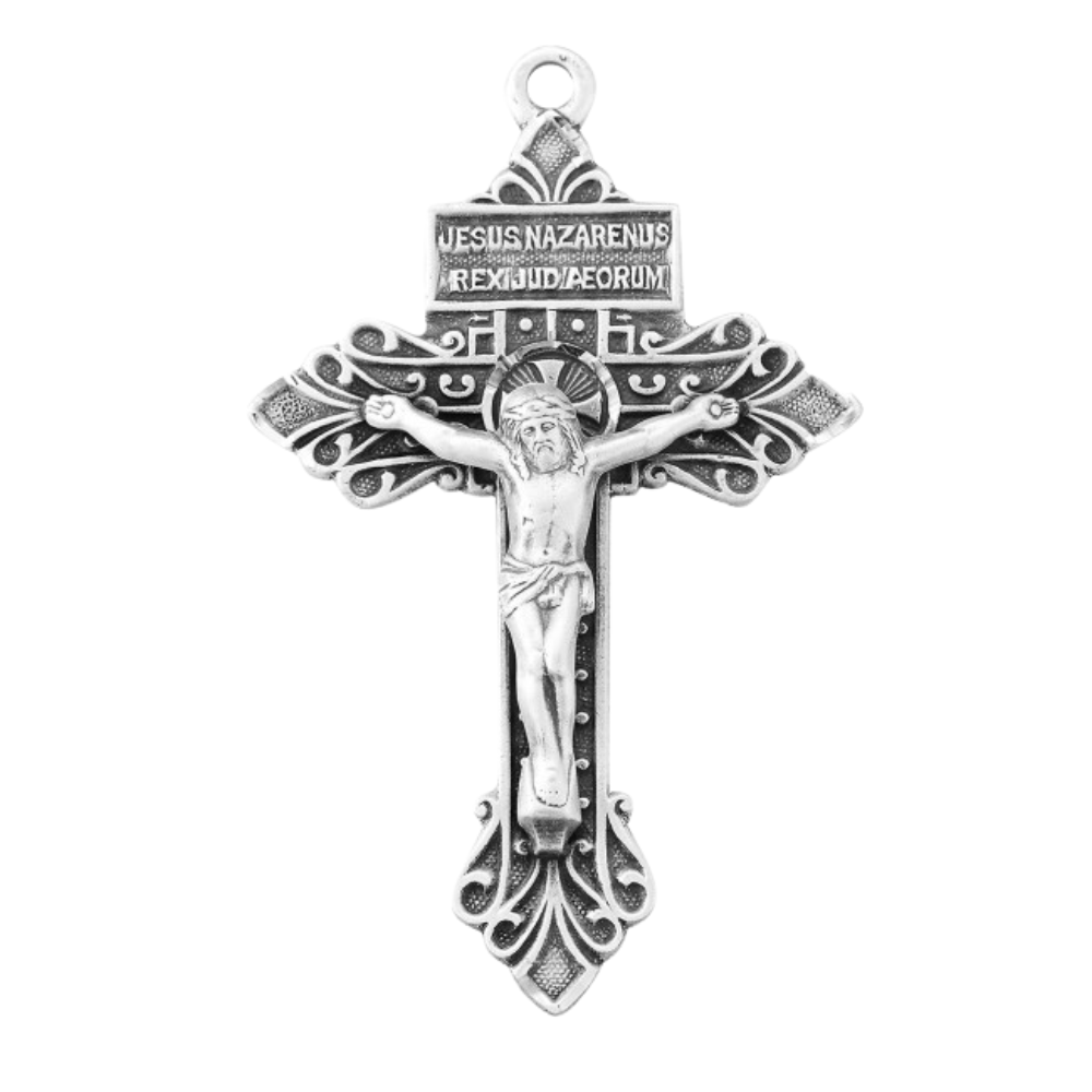 Pardon Crucifix Sterling Silver Pendant — 24" Chain, Gift Box Included