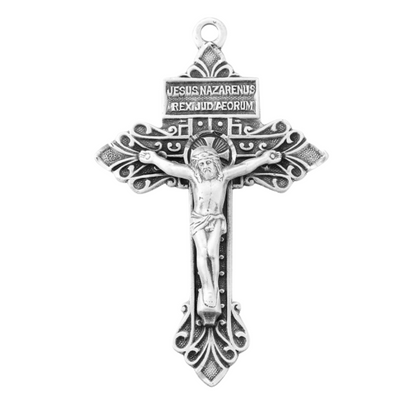 Pardon Crucifix Sterling Silver Pendant — 24" Chain, Gift Box Included