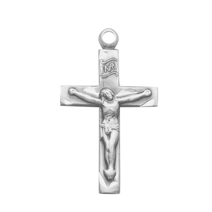 Sterling Silver Basic Narrow Crucifix Pendant — 18" Chain, Gift Box Included