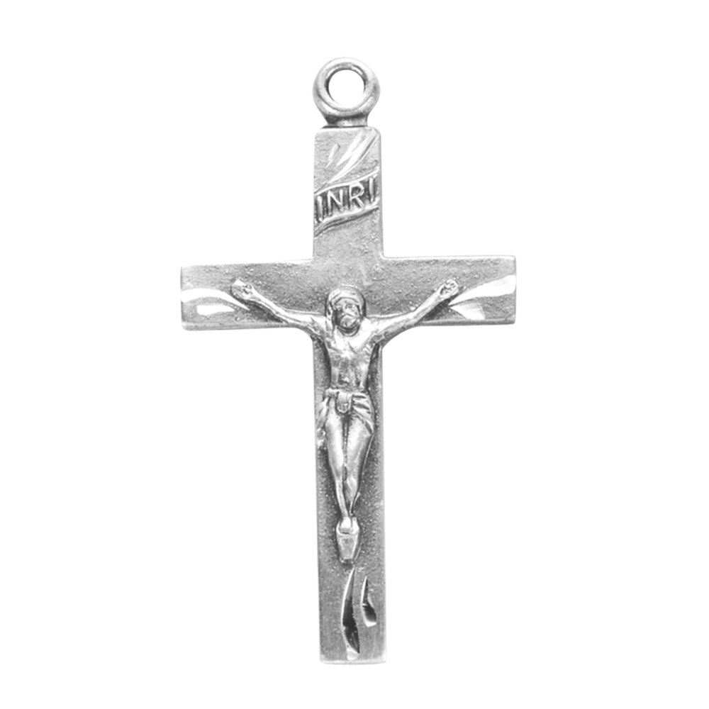 Basic Engraved Crucifix Sterling Silver Pendant — 18" Chain, Gift Box Included