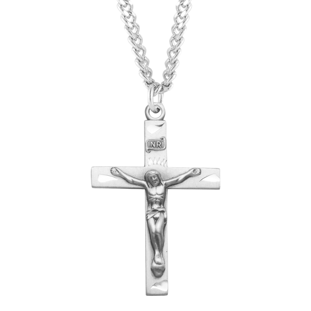 Basic Engraved Sterling Silver Crucifix, Catholic Gift, Made in USA