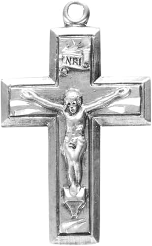 Wide Crucifix Sterling Silver Pendant Necklace — 18" Chain, Gift Box Included