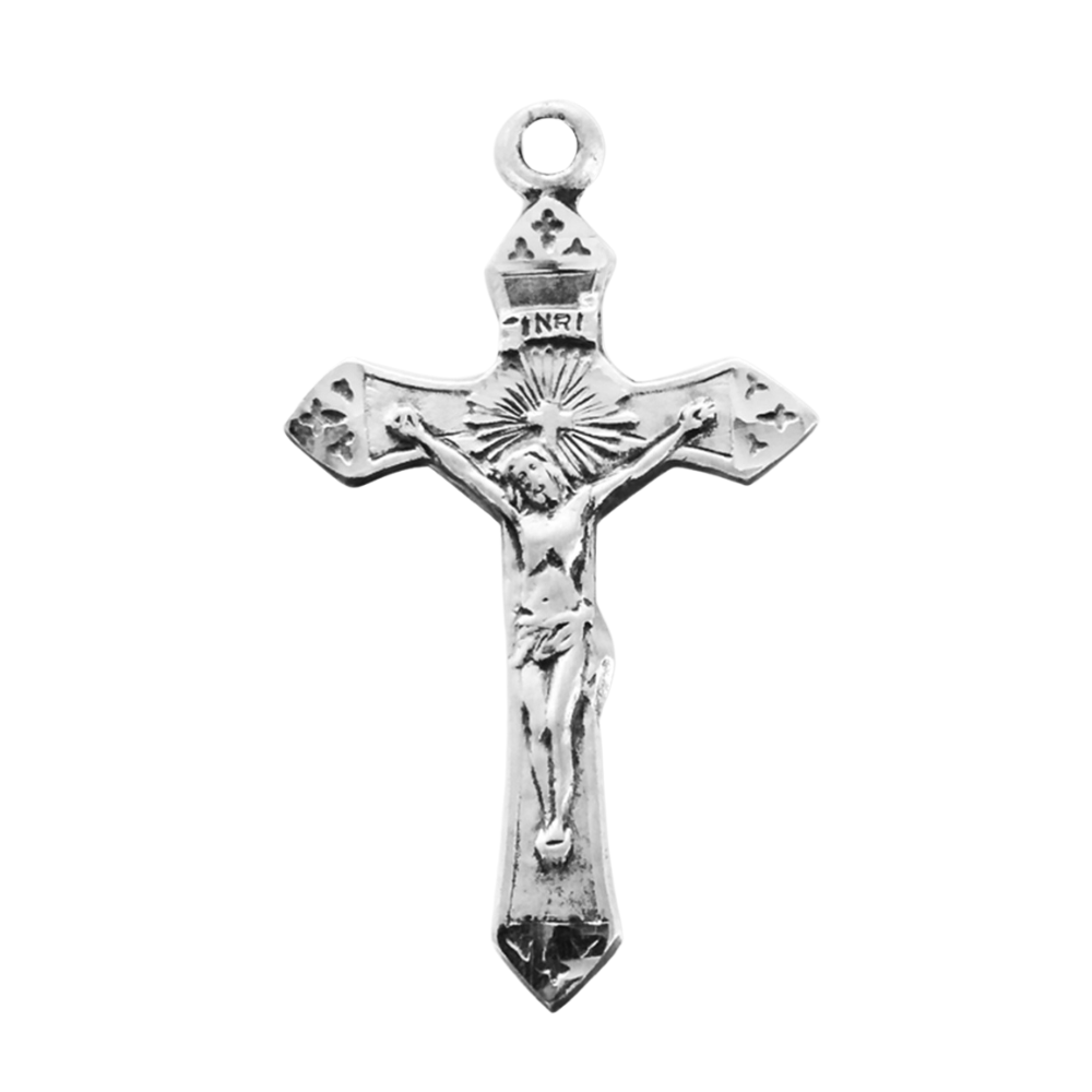 Sunburst Crucifix Sterling Silver Pendant Necklace - 18" Chain, Gift Box Included