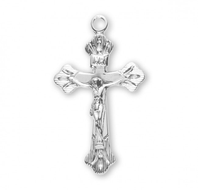 Flare Tipped Crucifix Sterling Silver Pendant — 18" Chain, Made in USA, Gift Box