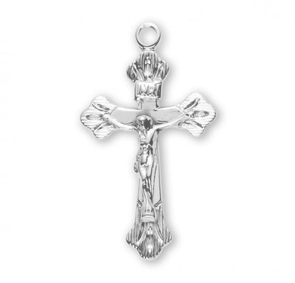 Flare Tipped Crucifix Sterling Silver Pendant — 18" Chain, Made in USA, Gift Box