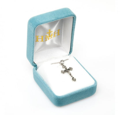Flare Tipped Crucifix Sterling Silver Pendant — 18" Chain, Made in USA, Gift Box