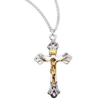 Flare Tipped Sterling Silver Two Toned Crucifix, Catholic Gift, Made in USA