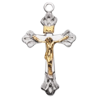 Flare Tipped Two Toned Crucifix Sterling Silver Pendant — 18" Chain, Gift Box