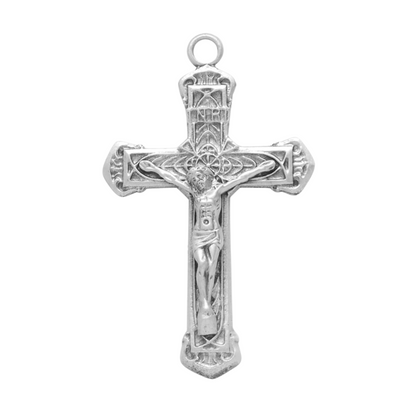 Intricate Lined Crucifix Sterling Silver Pendant — 20" Chain, Gift Box Included