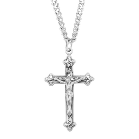 Vine and Leaf Pattern Sterling Silver Crucifix, Catholic Gift, Made in USA