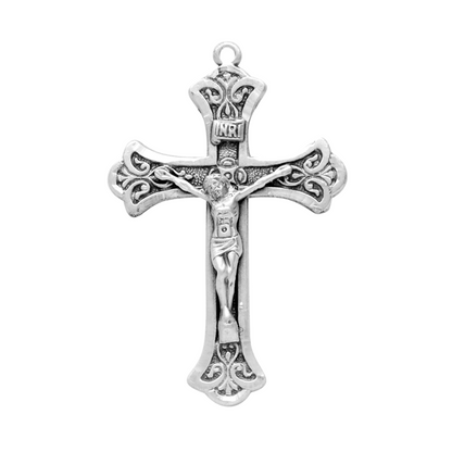 Fine Flared Sterling Silver Crucifix Pendant — 20" Chain, Gift Box Included