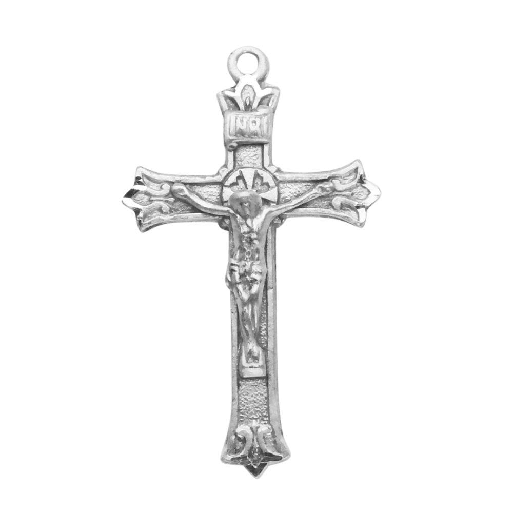 Triple Flare Tip Crucifix Sterling Silver Necklace — 18" Chain, Gift Box Included