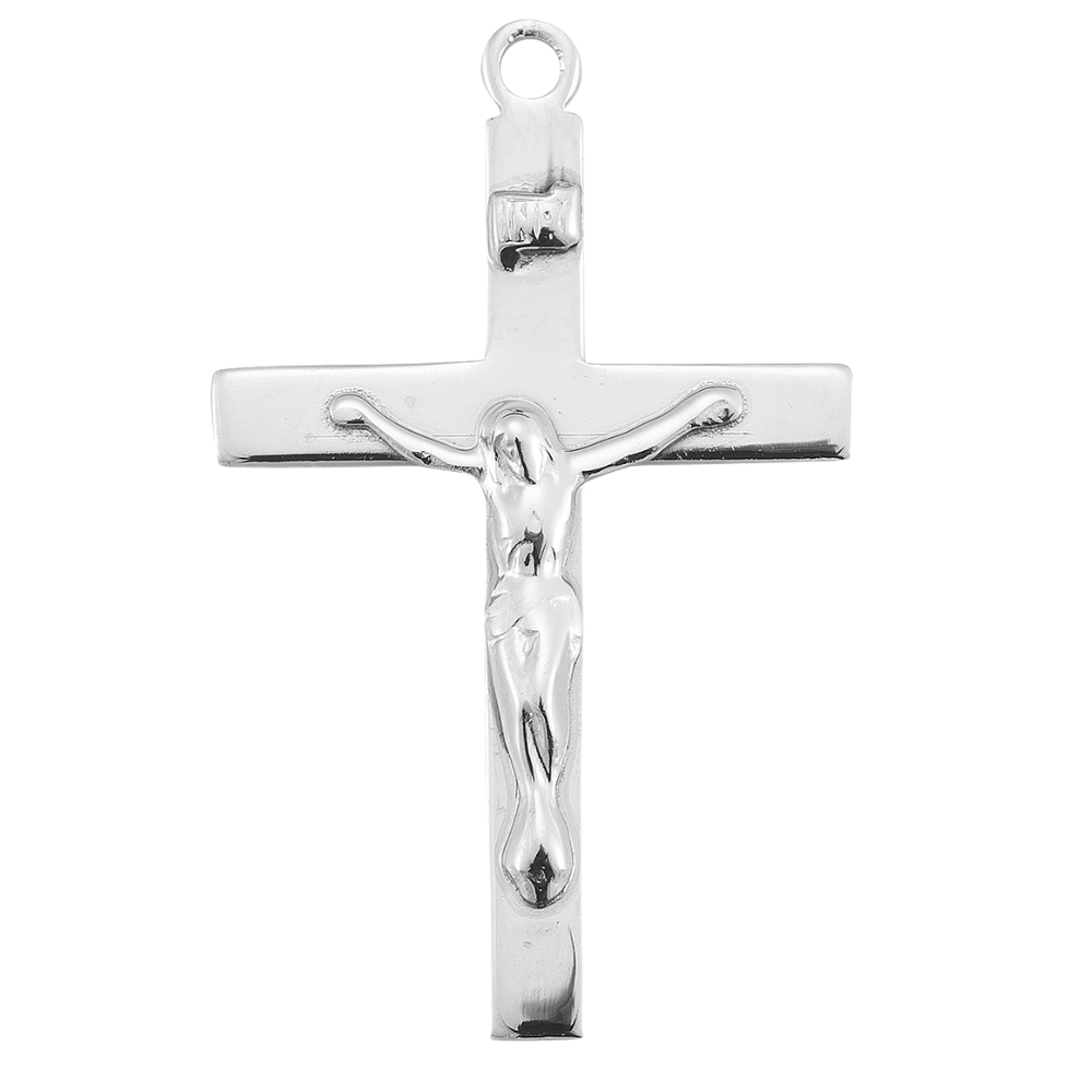 Crucifix Sterling Silver High Polished Pendant — 20" Chain, Made in USA