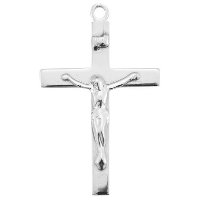 Crucifix Sterling Silver High Polished Pendant — 20" Chain, Made in USA