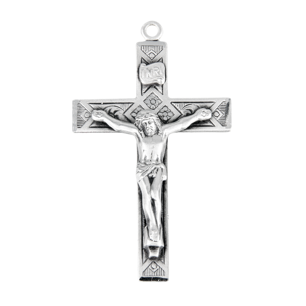 Detailed Crucifix Sterling Silver Pendant — 24" Chain, Made in USA, Gift Box
