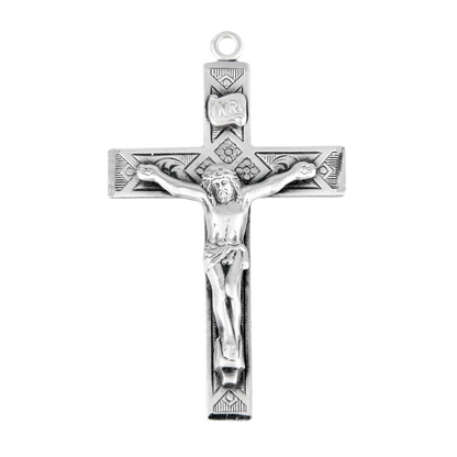 Detailed Crucifix Sterling Silver Pendant — 24" Chain, Made in USA, Gift Box