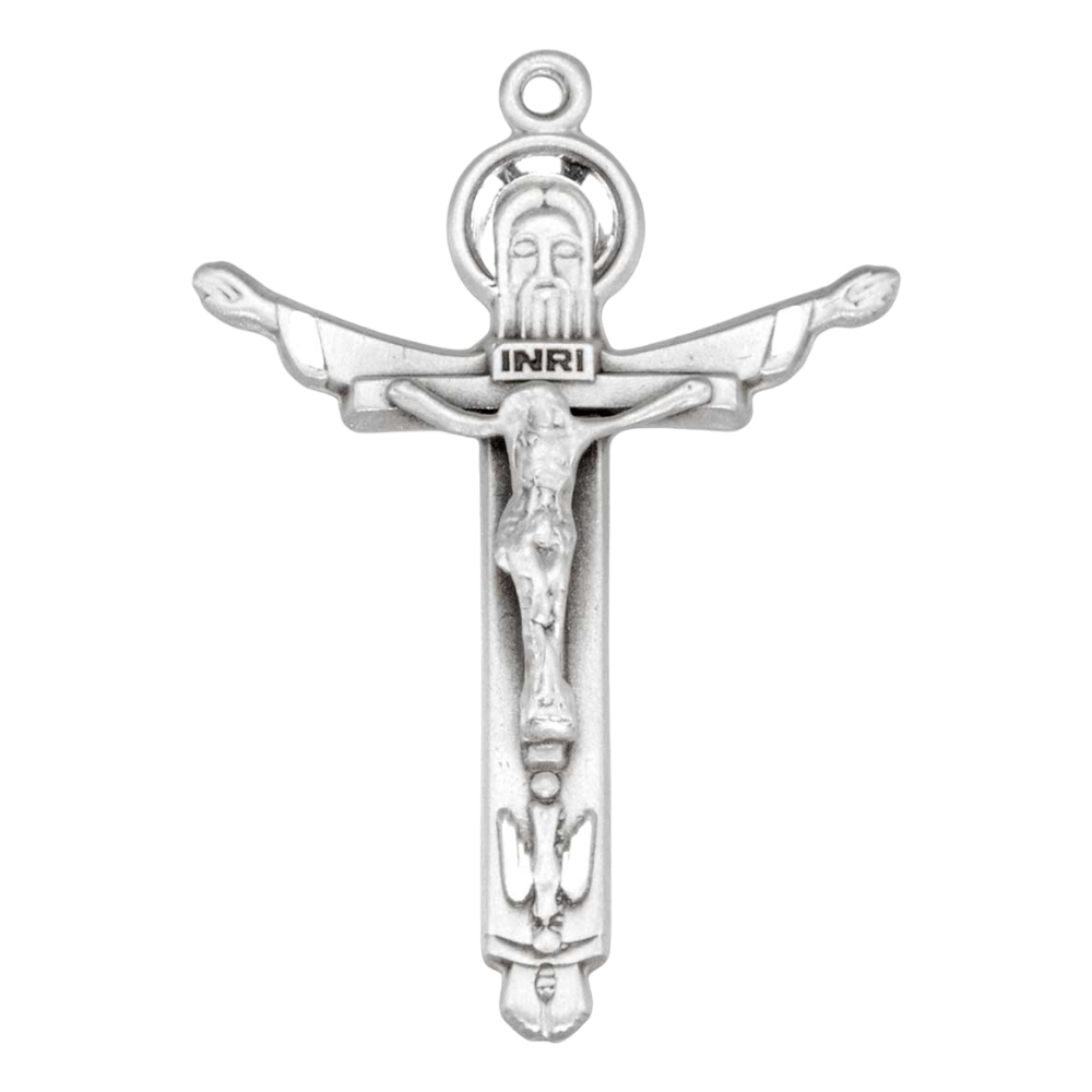 Holy Trinity Crucifix Sterling Silver Pendant — 18" Chain, Gift Box Included
