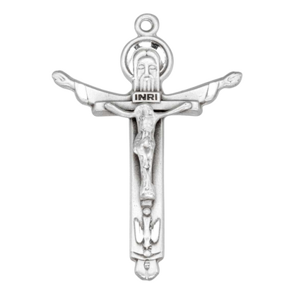 Holy Trinity Crucifix Sterling Silver Pendant — 18" Chain, Gift Box Included