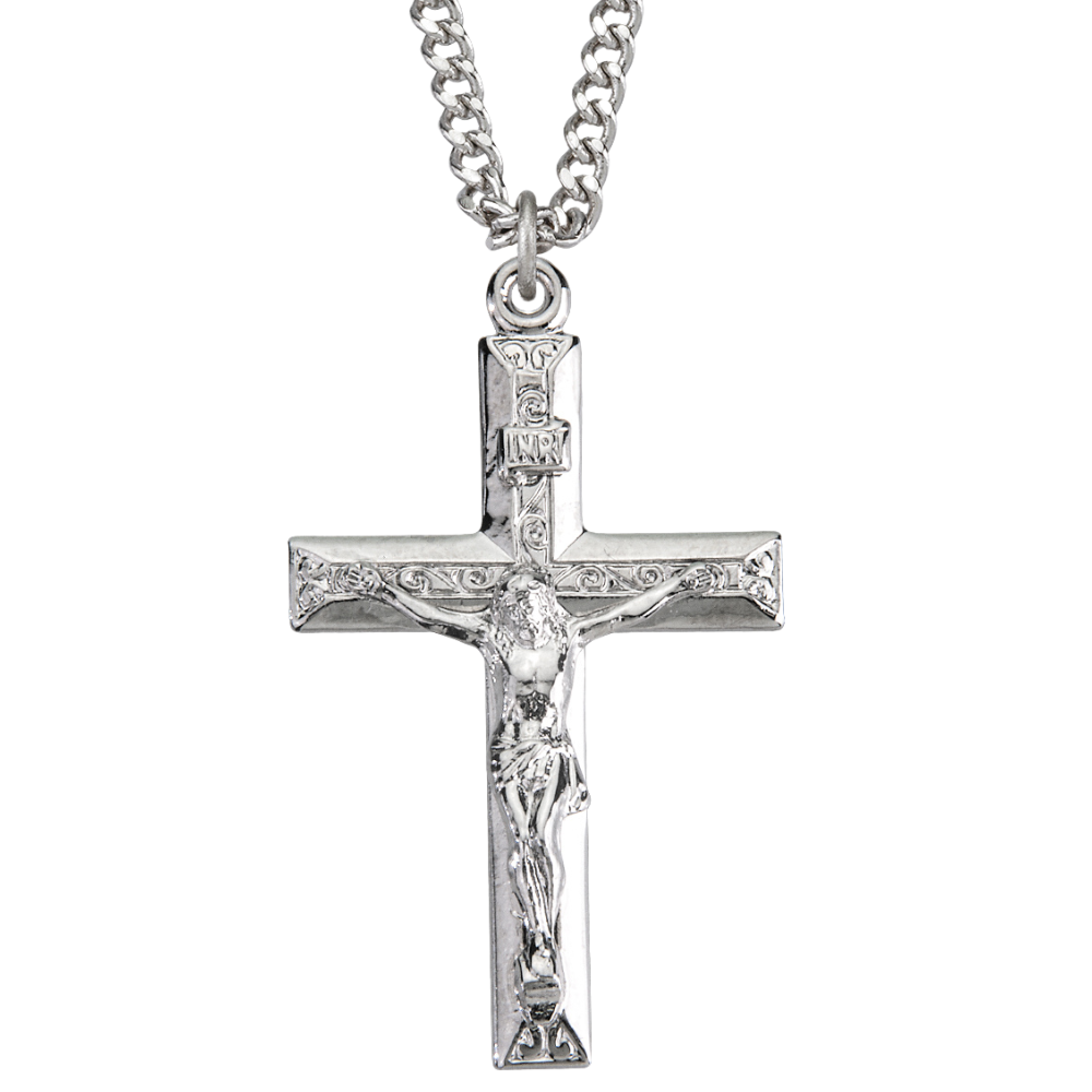Sterling Silver High Polished Crucifix, Catholic Gift, Made in USA