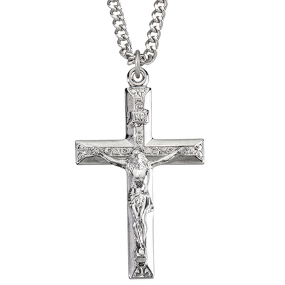 Sterling Silver High Polished Crucifix, Catholic Gift, Made in USA