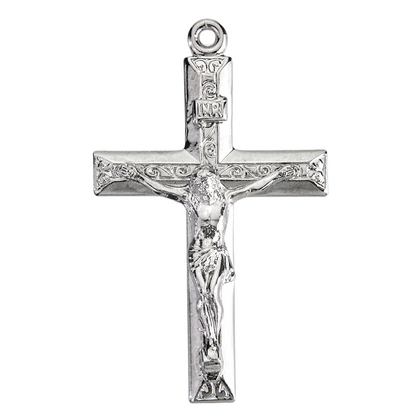 Sterling Silver High Polished Crucifix Pendant — 20" Chain, Gift Box Included