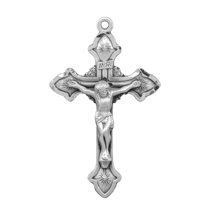 Flared Crucifix Sterling Silver Pendant Necklace — 18" Chain, Made in USA