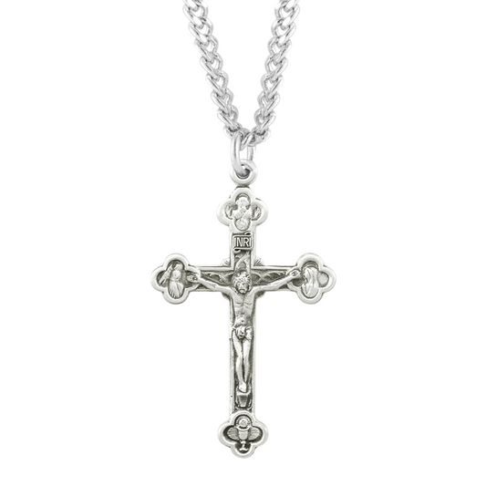 Budded Sterling Silver Crucifix, Catholic Gift, Made in USA