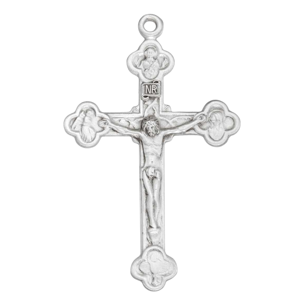 Budded Crucifix Sterling Silver Pendant Necklace — 24" Chain, Gift Box Included
