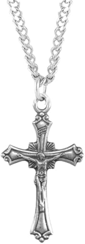 Sterling Silver Crucifix with Scrolled Borders & Ray Burst Center, Catholic Gift, Made in USA