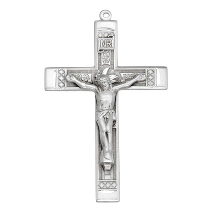 Crucifix Sterling Silver Floral Pendant — 24" Chain, Made in USA, Gift Box