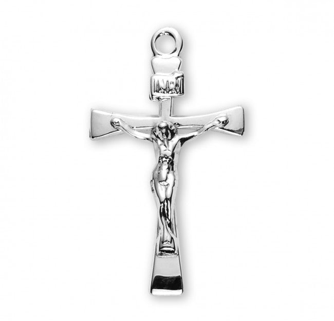 Narrow Crucifix Sterling Silver Pendant Necklace — 18" Chain, USA Made, Gift Box