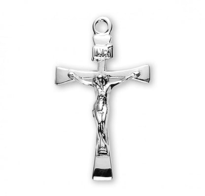 Narrow Crucifix Sterling Silver Pendant Necklace — 18" Chain, USA Made, Gift Box