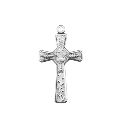 Eucharist Cross Sterling Silver Pendant Necklace — 24" Chain, Gift Box Included