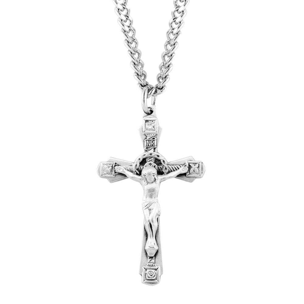 Floral design Sterling Silver Crucifix, Catholic Gift, Made in USA