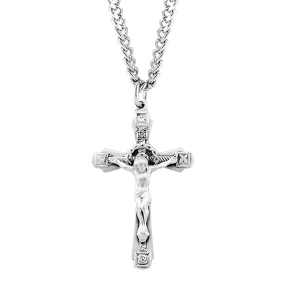 Floral design Sterling Silver Crucifix, Catholic Gift, Made in USA