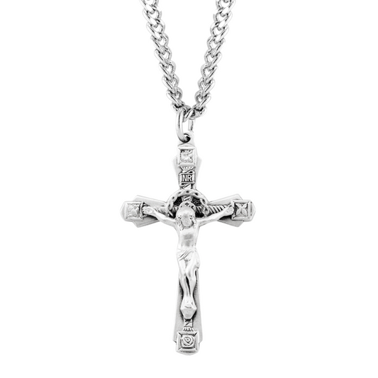 Floral design Sterling Silver Crucifix, Catholic Gift, Made in USA