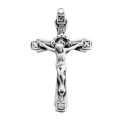 Floral Crucifix Sterling Silver Pendant Necklace — 24" Chain, Gift Box Included