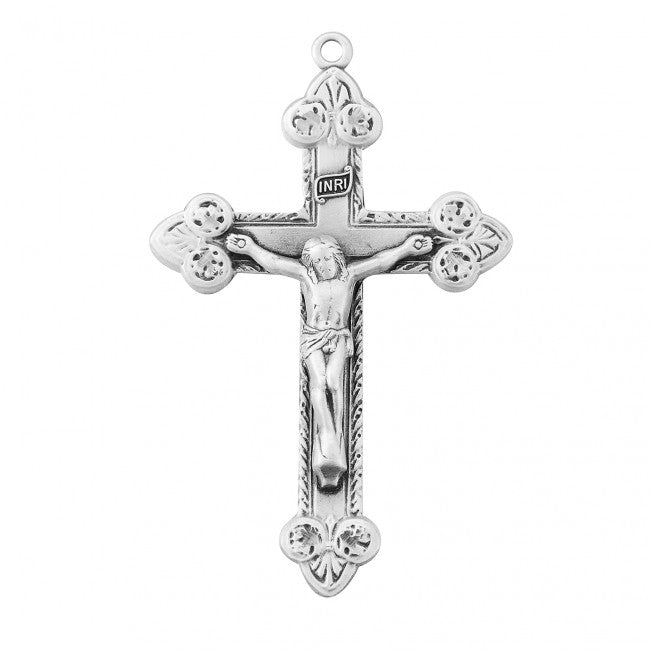 Rosary Crucifix Sterling Silver Pendant — 24" Chain, Made in USA, Gift Box
