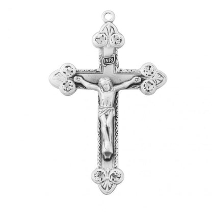 Rosary Crucifix Sterling Silver Pendant — 24" Chain, Made in USA, Gift Box
