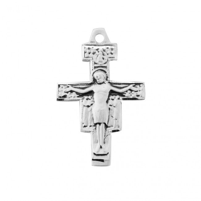 San Damiano Crucifix Sterling Silver Pendant Necklace — 18" Chain, Gift Box