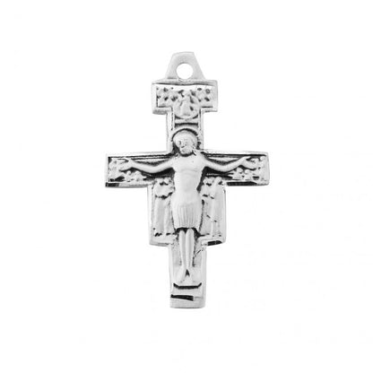 San Damiano Crucifix Sterling Silver Pendant Necklace — 18" Chain, Gift Box