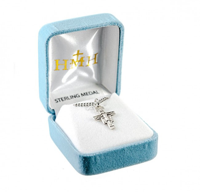 San Damiano Crucifix Sterling Silver Pendant Necklace — 18" Chain, Gift Box
