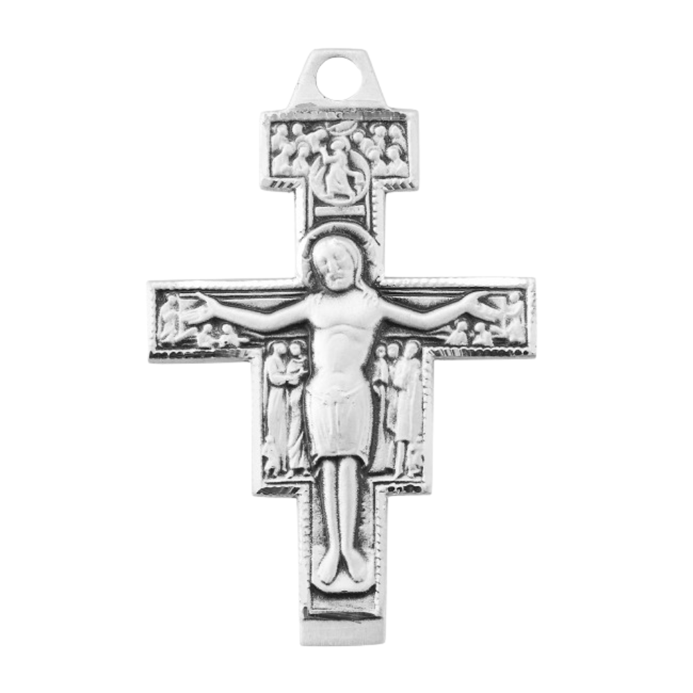 San Damiano Crucifix Sterling Silver Pendant Necklace — 20" Chain, Made in USA