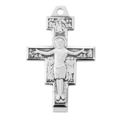 San Damiano Crucifix Sterling Silver Pendant Necklace — 24" Chain, Gift Box